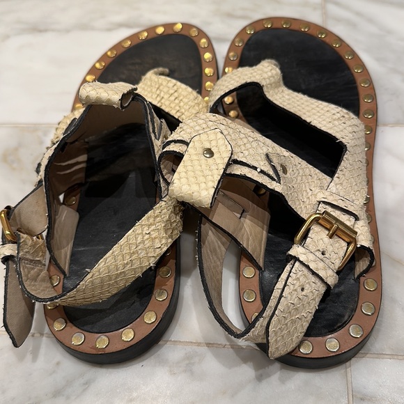 Isabel Marant Snakeskin Embossed Texture Gladiator Sandals 37 - Picture 3 of 4